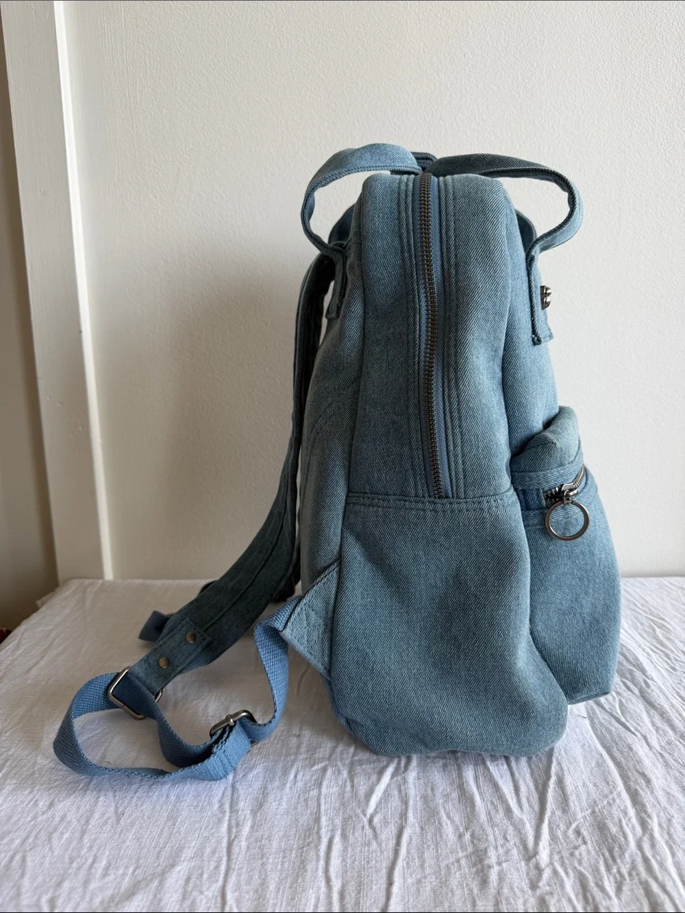 Light Blue-Denim 🏰 DISNEY 🐭 Backpack with Front Zip Pocket